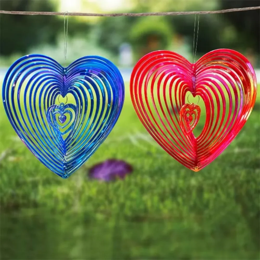 3D Heart Bird Repeller Spinner Wind Chimes Wiszące dekoracje Odblaskowy odstraszacz Wisząca ozdoba Dekoracja ogrodu na zewnątrz