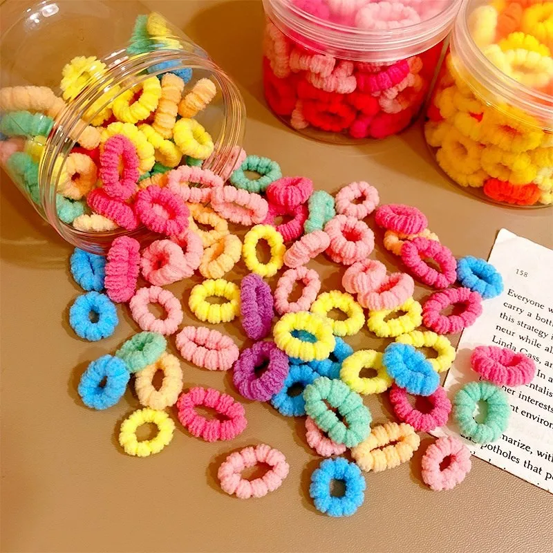 100Pcs/Set Box Sweet Style Color Tied Hair Cute Durable Tie Hair Rubber Band Head Rope Not Hurt Hair Towel Ring Hair Ring