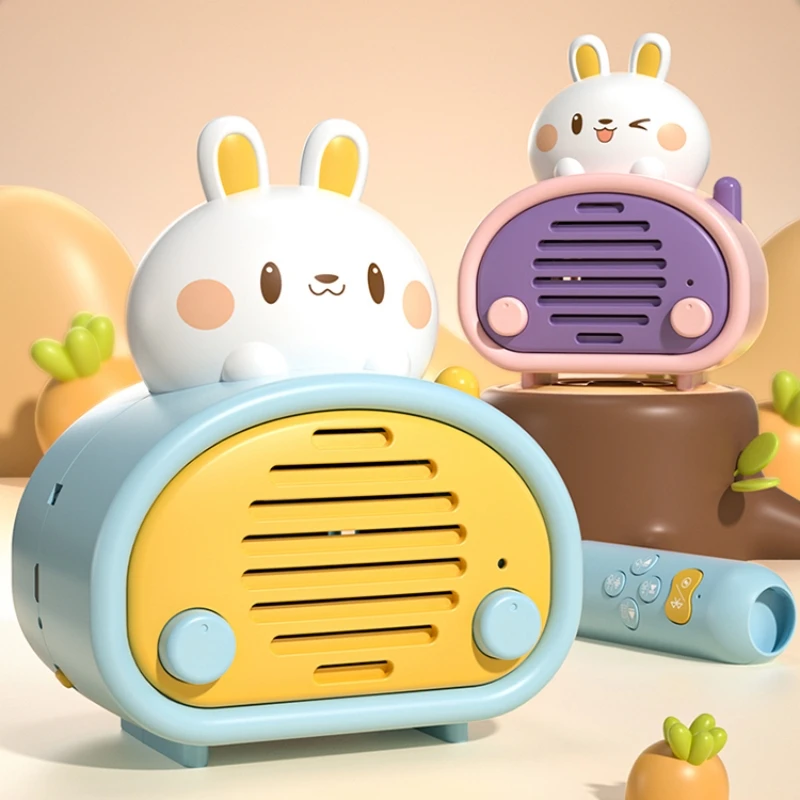 ลำโพงไมโครโฟนรูปกระต่ายสำหรับเด็กเครื่องเล่นเพลงไมโครโฟนไร้สายทางการศึกษาปฐมวัยพร้อมของเล่นเปลี่ยนเสียงสำหรับเด็ก