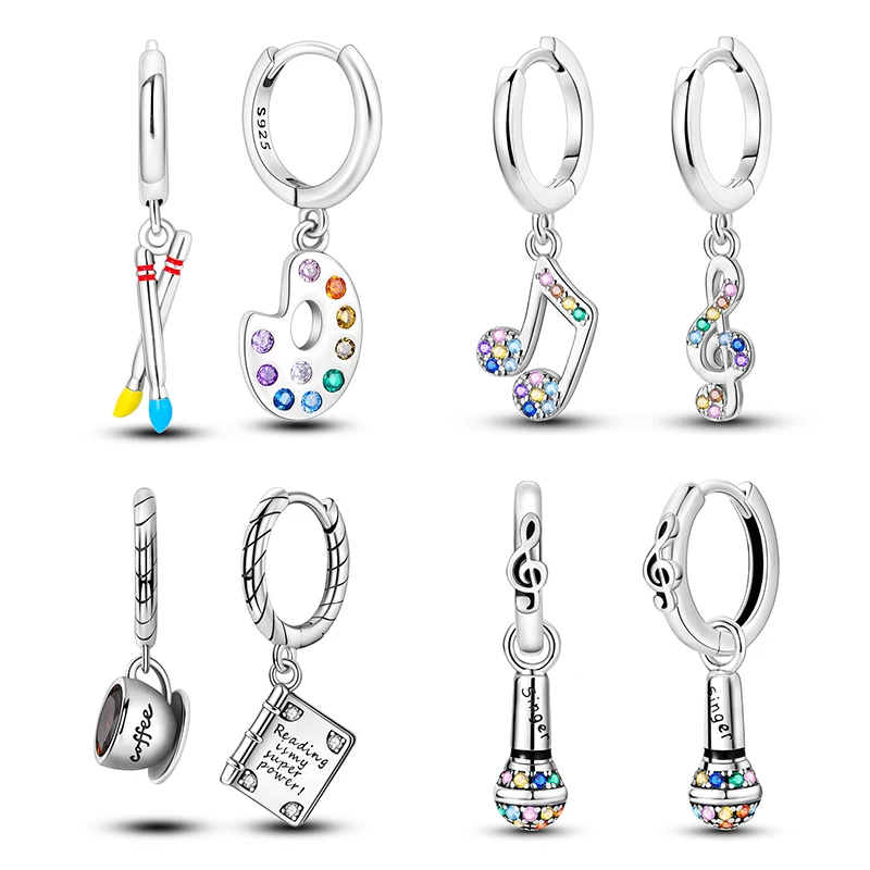 925 Sterling Silver Career Eardrop Musical Note Earrings Painter Microphone Earrings Fit For Women Workplace Birthday Gift