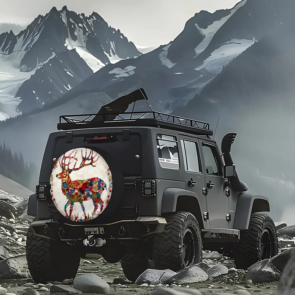 1pc Fashion | Simple | Fun Pattern Printed Spare Tire Cover For Cars, Suitable For Cars, Jeeps, And SUVs, Protects Tires, Fully