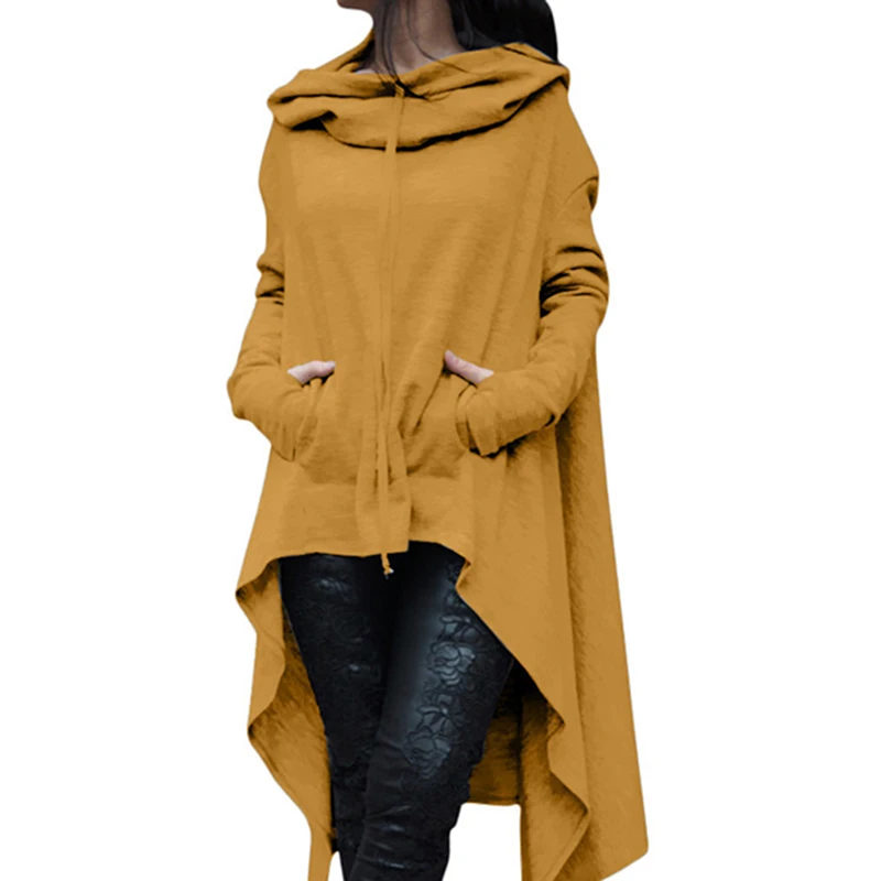 Nouveau Style de mode Femmes sweats à capuche ourlet irrégulier coton à manches longues queue de poisson couleur unie Femmes sweats surdimensionné sweats à capuche robe