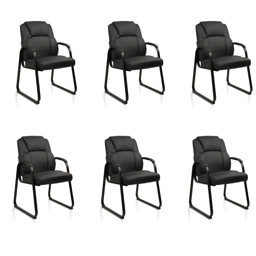 Leather Guest Chair with Padded Arm Rest for Reception Meeting Conference and Waiting Room Side Office Home Black with 6 Pack