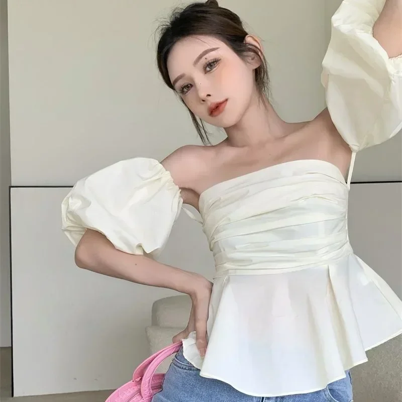 

Блузки женские Hotsweet Summer Ins Y2k Sweet Slash Neck Temperament Лидер продаж Pure Schoolgirl Puff Sleeve Blusas Mujer Aesthetic