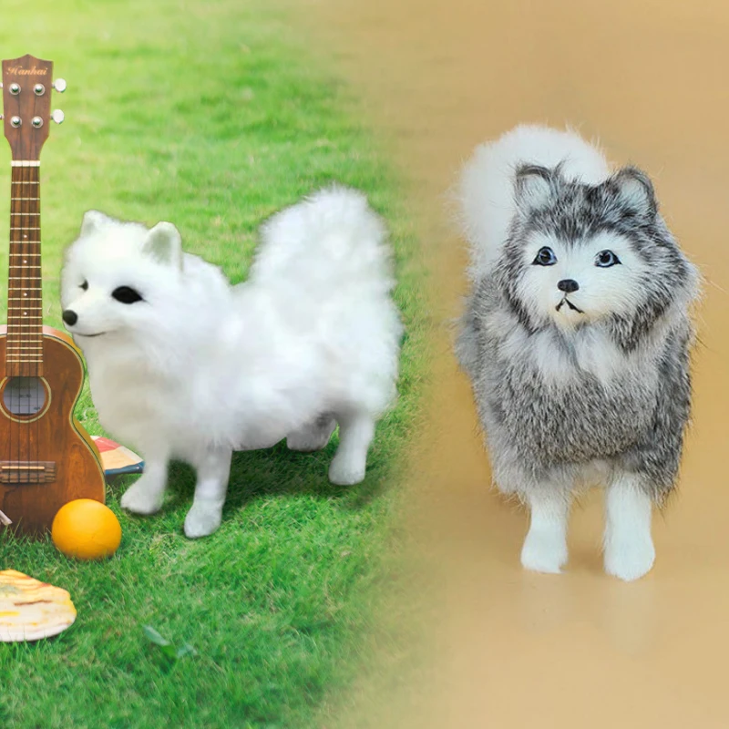 Simulated Dog Stuffed Soft Toys Small Cute Husky Plush Toy Animal Samoye Model  Home Decor Crafts Photo Props Kids Gift