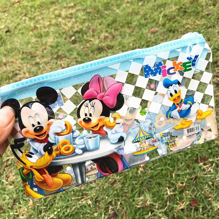 

Cartoon Mickey Mouse Frozen Mesh Zipper Pen Bag Cute Girl Pen Bag Elementary School Simple PVC Waterproof Transparent Pencil Bag