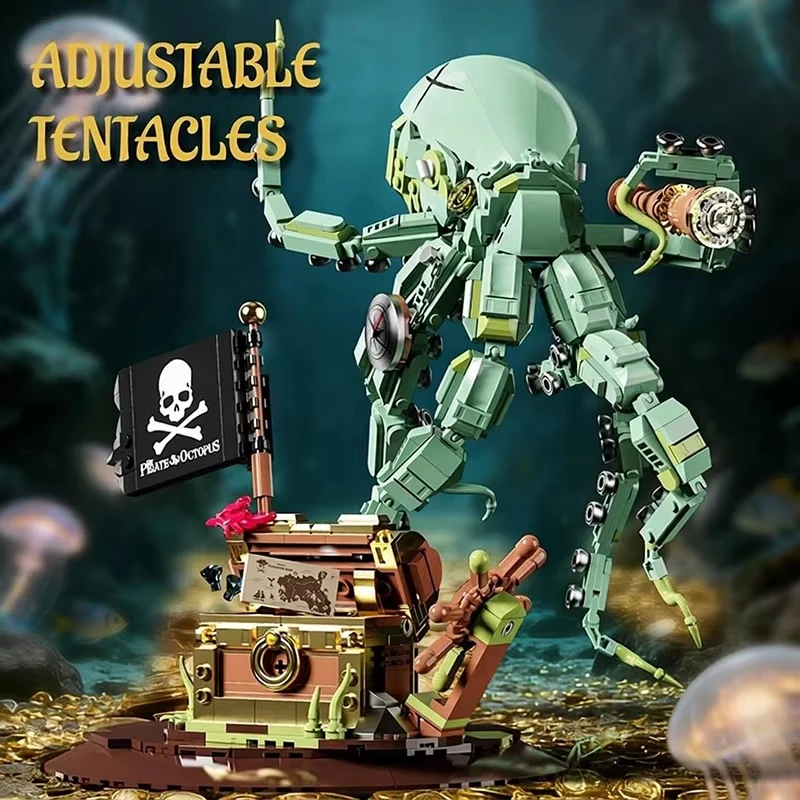 

1128pcs Pirate Building Block Set Octopus Sea Monster Adventure Treasure Hunt Puzzle Toys for Kids Adults Creative Gifts