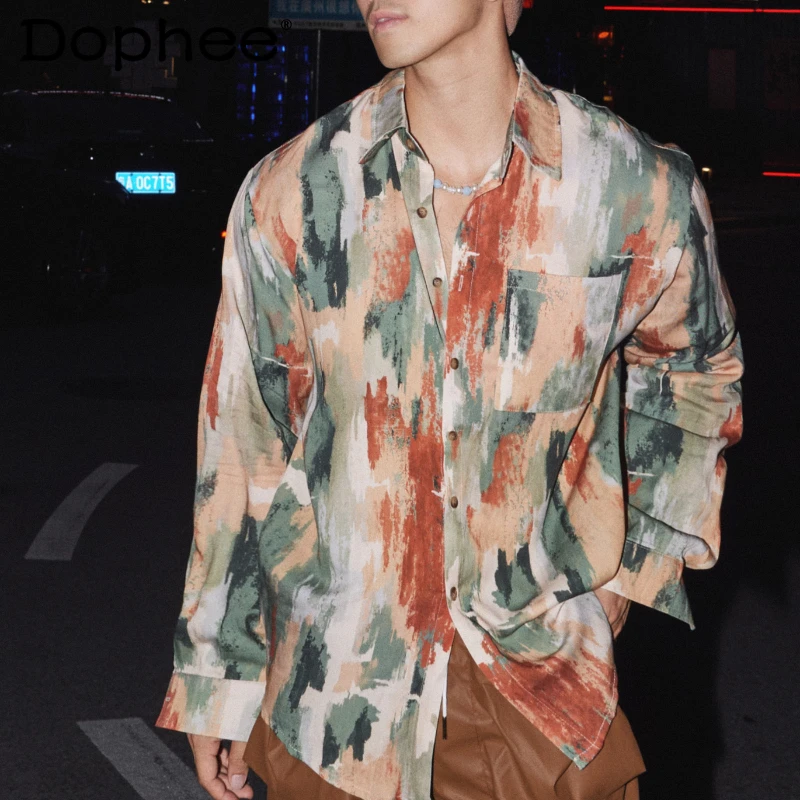 

2025 Men's Autumn New Trendy American Style Shirts Male High-End Light Luxury Tops Masculinity Vacation Style Long Sleeve Shirts