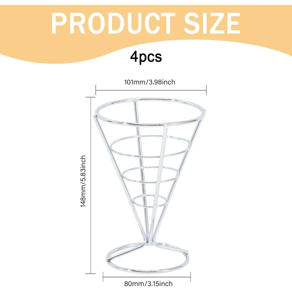 4 Pcs French Fries Stand Cone Basket Fry Holder Iron Cone Holders Reusable Snack Basket for Home Party Kitchen Restaurant