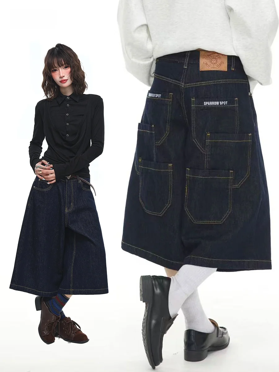 

Sanowers American Retro Denim orts Women's Loose Design Versatile Wide Leg Spor orts Multiple kets l Waist