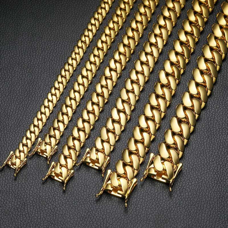 10mm-22mm wide Hip Hop Bling Gold Color Round Miami Curb Cuban Link Chain Bracelets for Men Rapper Jewelry Drop Shipping