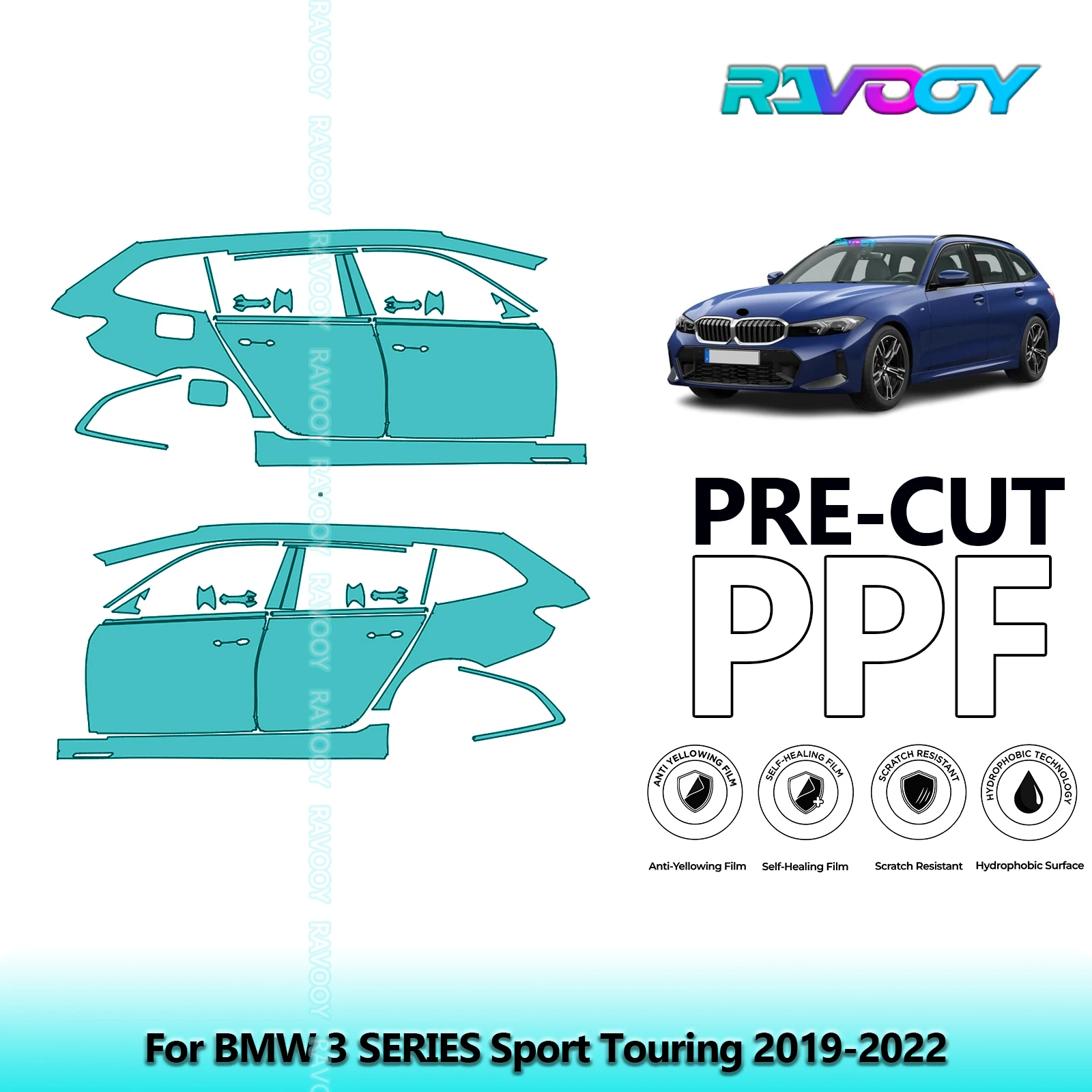 

For BMW 3 SERIES Sport Touring 2019-2022 8.5mil Clear Matte Pre-Cut PPF Door & A/B Pillar Kit TPU Paint Protection Film Set