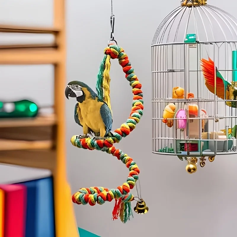 Vogelspielzeug Papageien-Schaukel Bungee-Kletterseil Baumwoll-Spiralseil Papageienspielzeug oder Großformatige Vogelseil-Sitzstangen Bunt