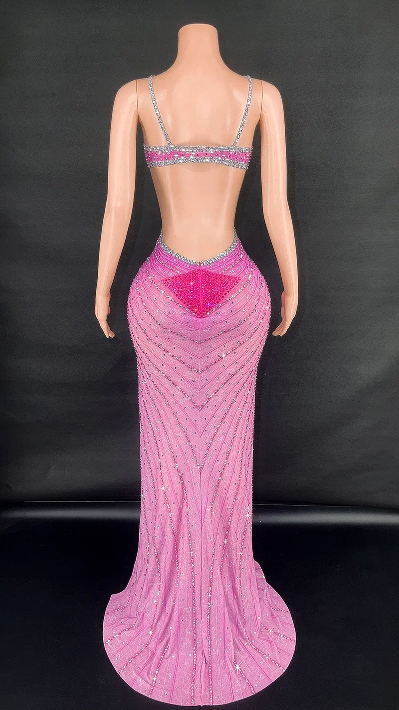 Sexy Hot Pink Spaghetti Strap V Neck Cut Out Open Leg Maxi Long Celebrity Evening Party Gowns Women Luxury Birthday Dress