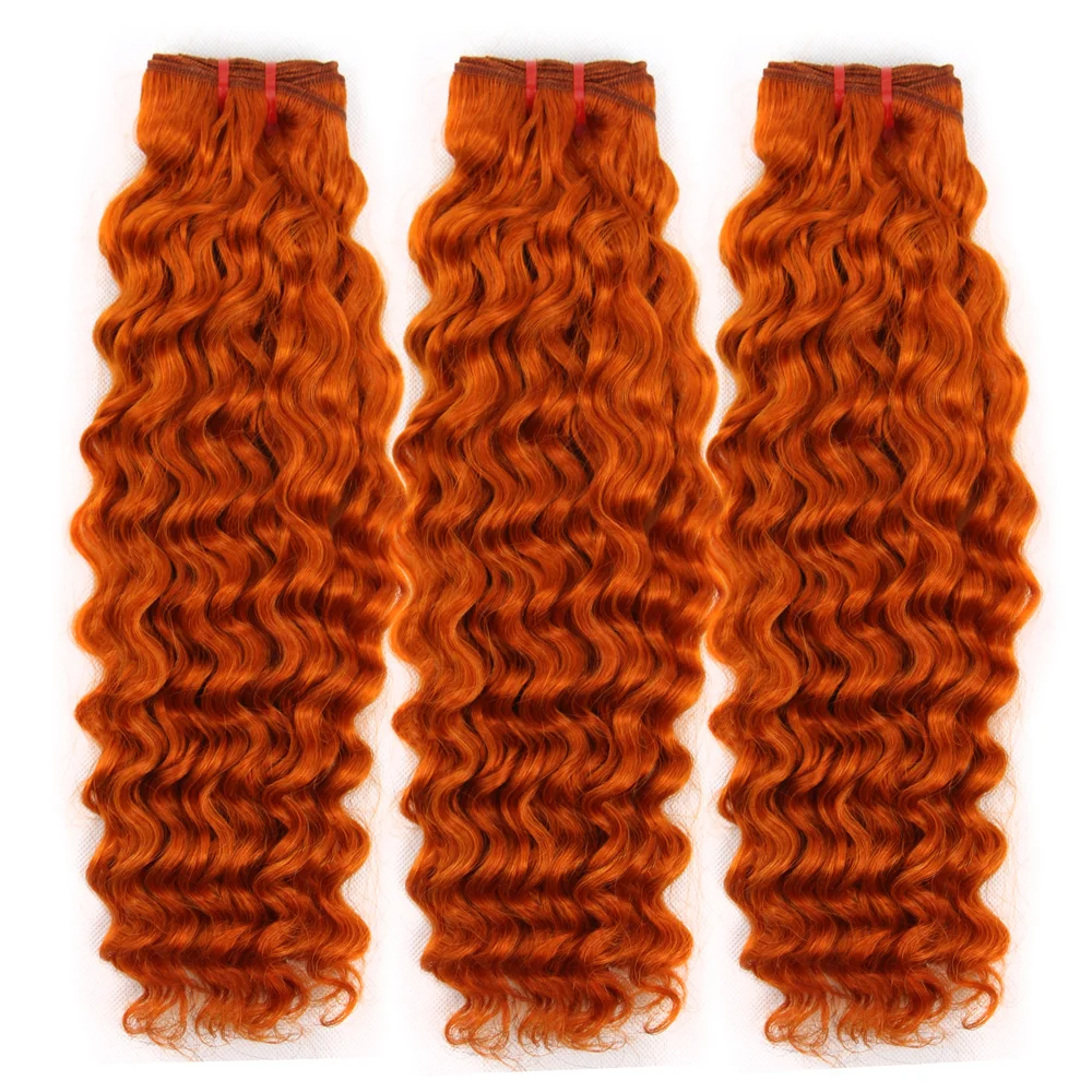 Ginger Human Hair Bundles Orange Water Wave Bundles 350 Human Hair Bundles 1/3 Bundles Burnt Orange Ocean Wave Bundle for Woman