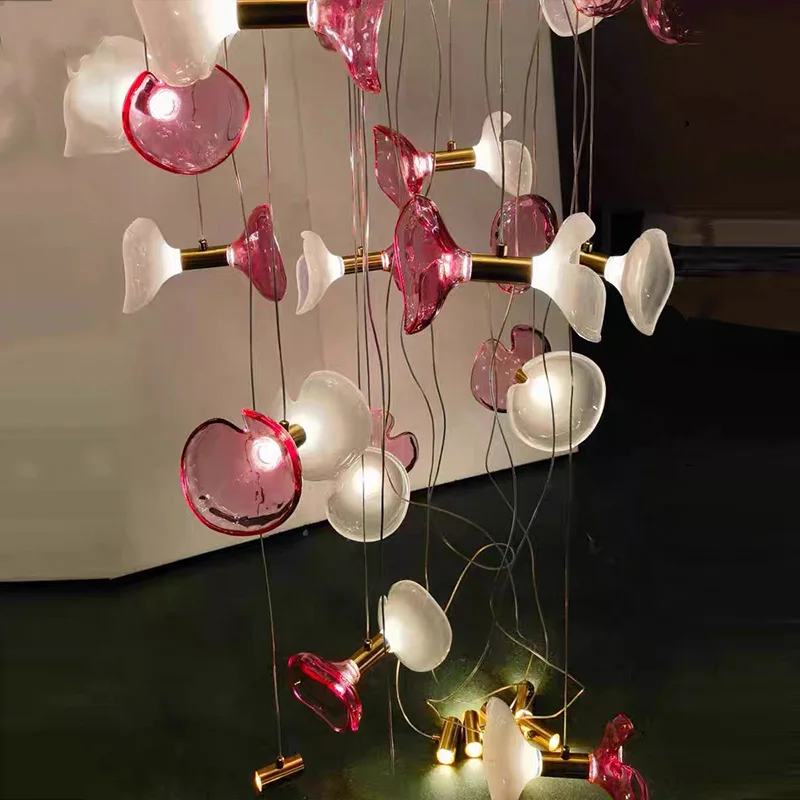 الحديثة الأحمر الدمبل الزجاج الظل بريق الثريا، مخصص عكس الضوء الأجهزة قلادة مصباح للفيلا، ديكور عصري للسقوف