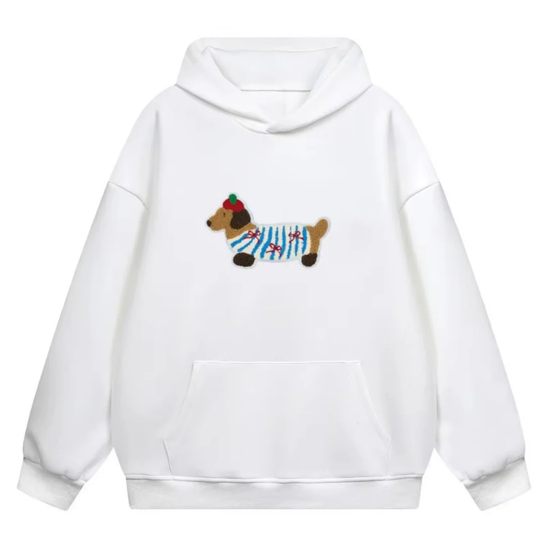 Niedlicher Hoodie mit Dackelmuster für Damen, Herbst, süßer Cartoon-Print, Kapuzenpullover für Streetwear, Alltags- und Freizeitoutfit – Detail 9