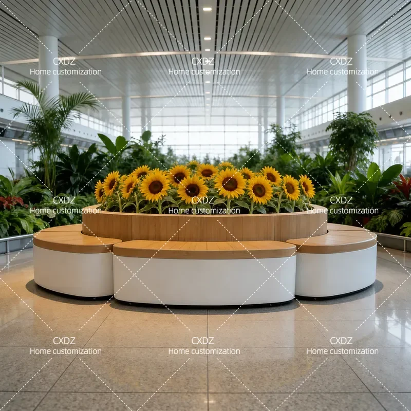 Outdoor Seat Stool with Flower Box Combination Square Resting Chair for Courtyard Mall Commercial Street Garden Planter Bench