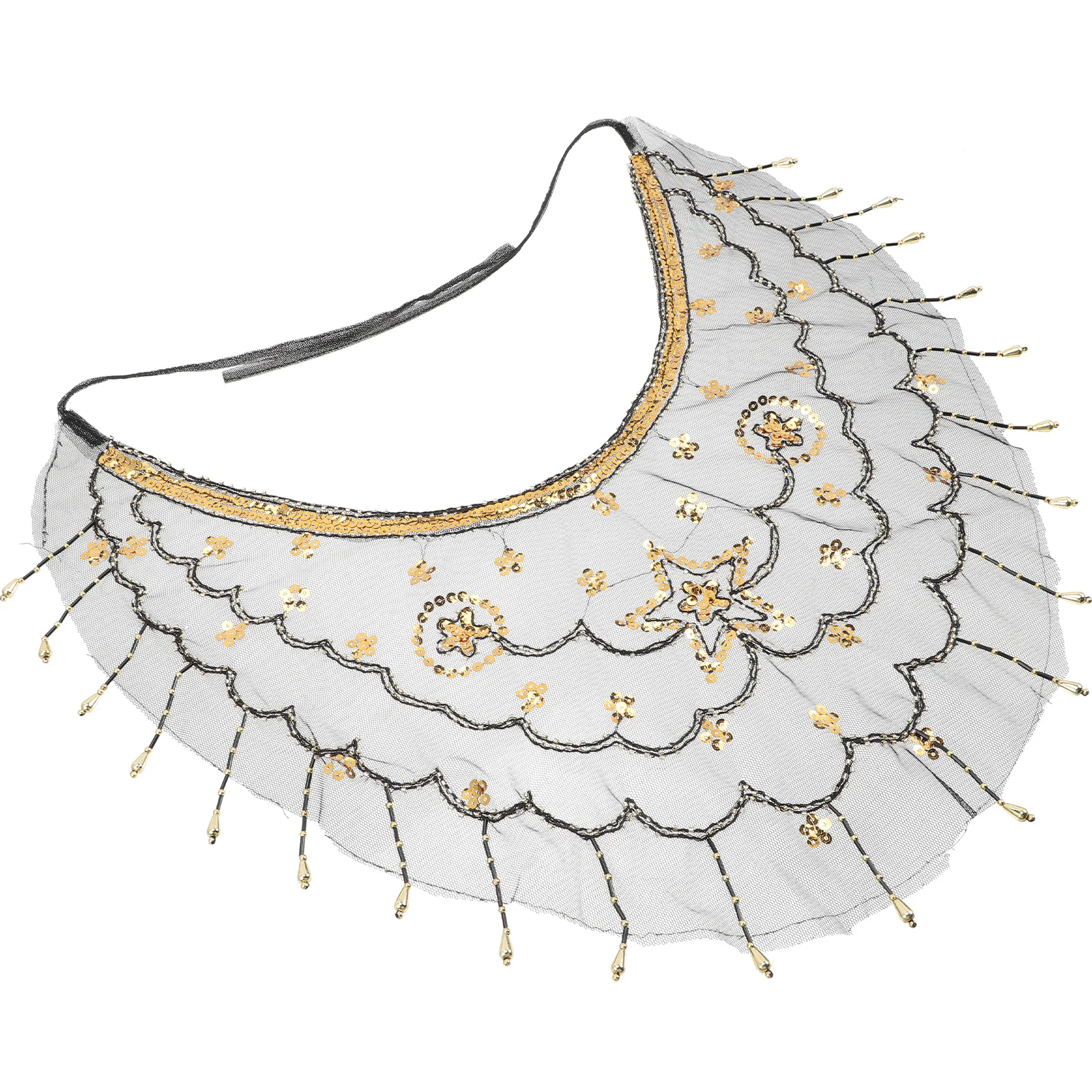 1pc véu de dança do ventre premium malha ouro miçangas costurado à mão flores masquerade borla nupcial cristão ccb fontes de festa feminino