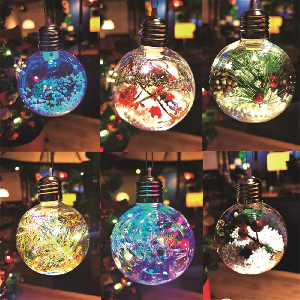 6PCS Weihnachten Transparente Kugel Kunststoff Weihnachtsbäume Ball Flitter Ornament Hochzeit Geschenk Präsentieren Party Dekoration