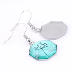 20pcs Stainless Steel 18mm Hexagon Cabochon Earring bezel Setting Blanks Diy Ear Hooks Findings For Jewelry Making Supplies