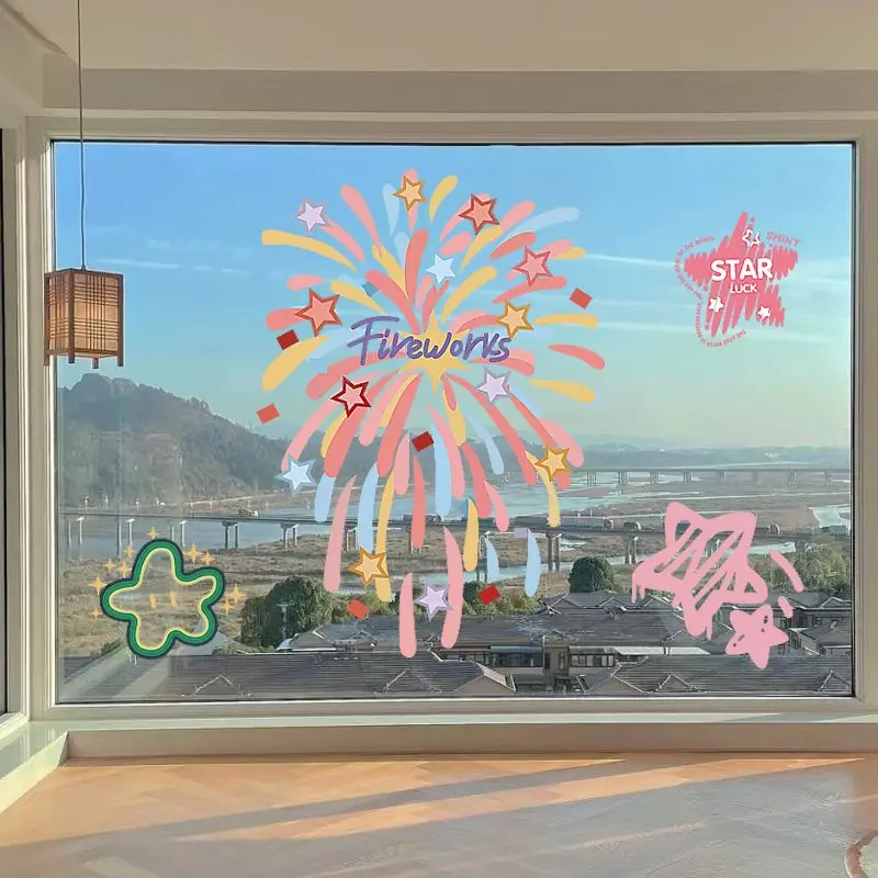 

New Year Spring Festival Window Flowers Door Stickers Living Room Balcony Kitchen Bedroom Glass Decoration Flower Stickers