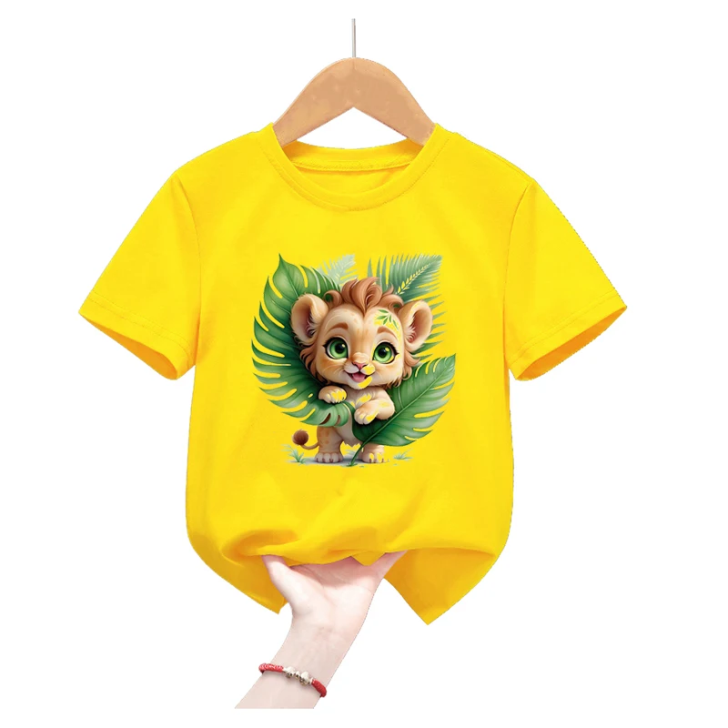 

Funny Lion Animal Printed Yellow T Shirt Girls/Boys Kawaii Kids Clothes Summer Tops Fashion Short Sleeve T-Shirt Harajuku Shirt