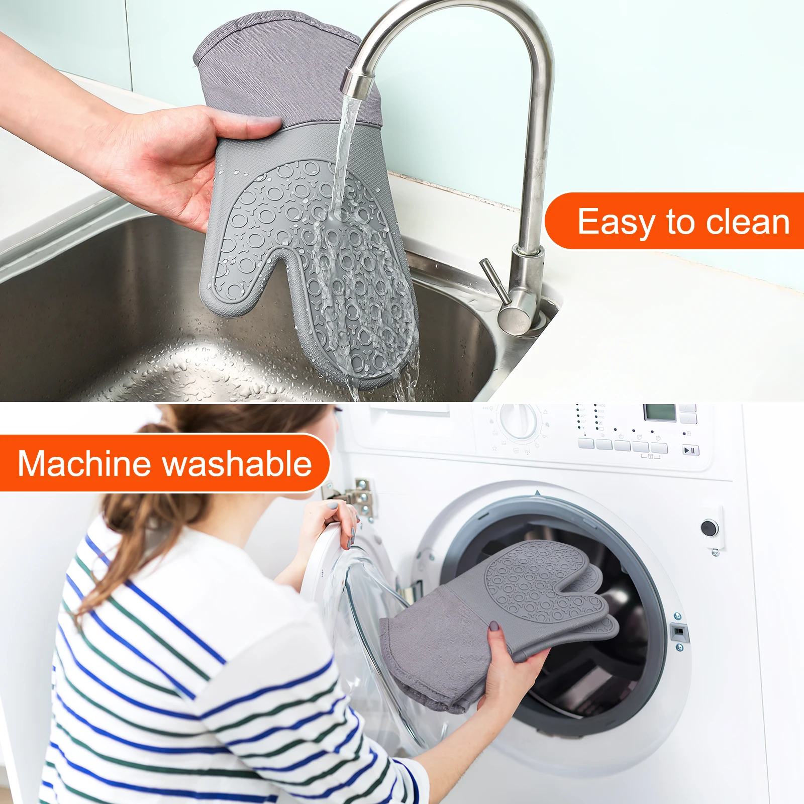 

1 set Oven Gloves Non Slip Heat Resistant Silicone Cooking Mitts Baking Grilling Microwave Glove Anti Scald Kitchen Tool