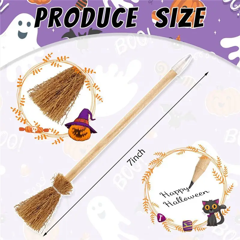 【Best Seller】14PCS Witch Broom Stick Pencils Halloween Wizard Wand Pencils for Theme Party Gift Goodie Bag Fillers