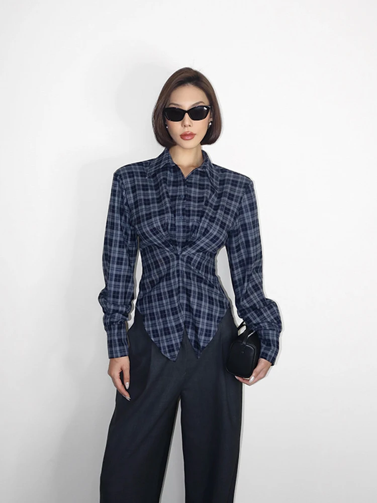 

Женский свободный топ VanaLab с глубокими глазами, синий клетчатый топ с повязками на талии, винтажный топ для похудения Sle ort Sve