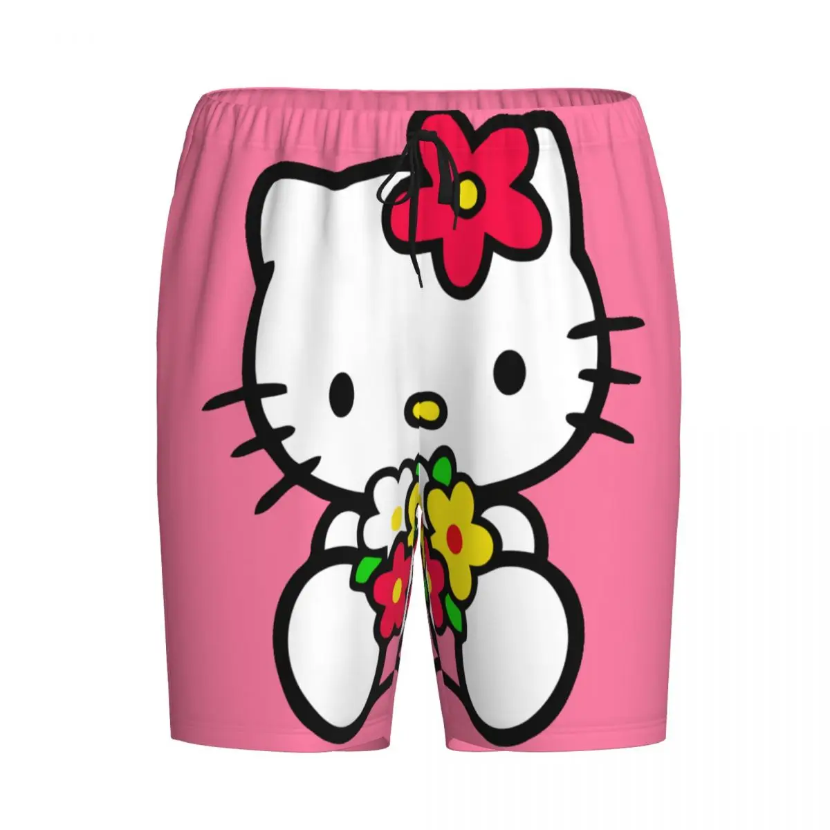 Пижамные шорты с персонажами мультфильмов Hello Kitty, Мужская одежда для сна, нижняя одежда для отдыха, эластичные шорты для сна с карманами