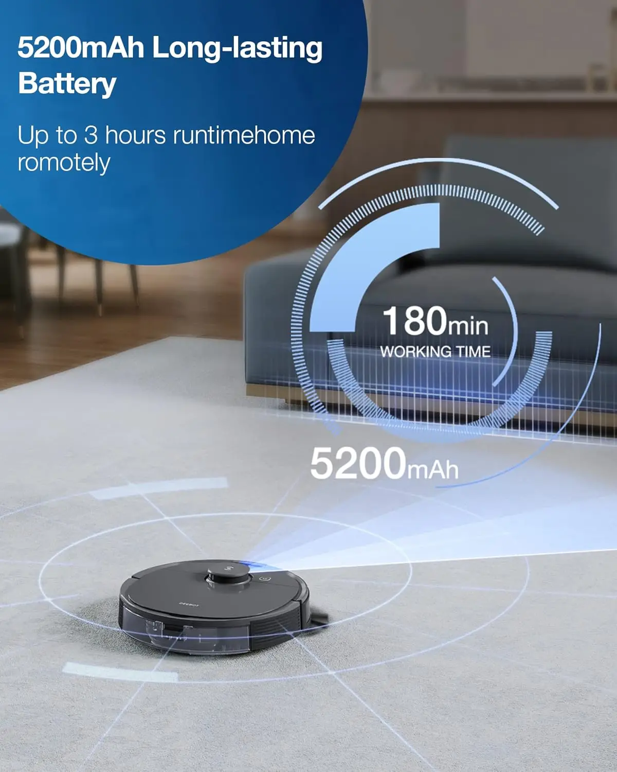 Deebot-T8 Robot Vacuum and Mop Cleaner, Navegação Laser Precise, Mapeamento Multi-floor, Prevenção Inteligente de Objetos, Ful