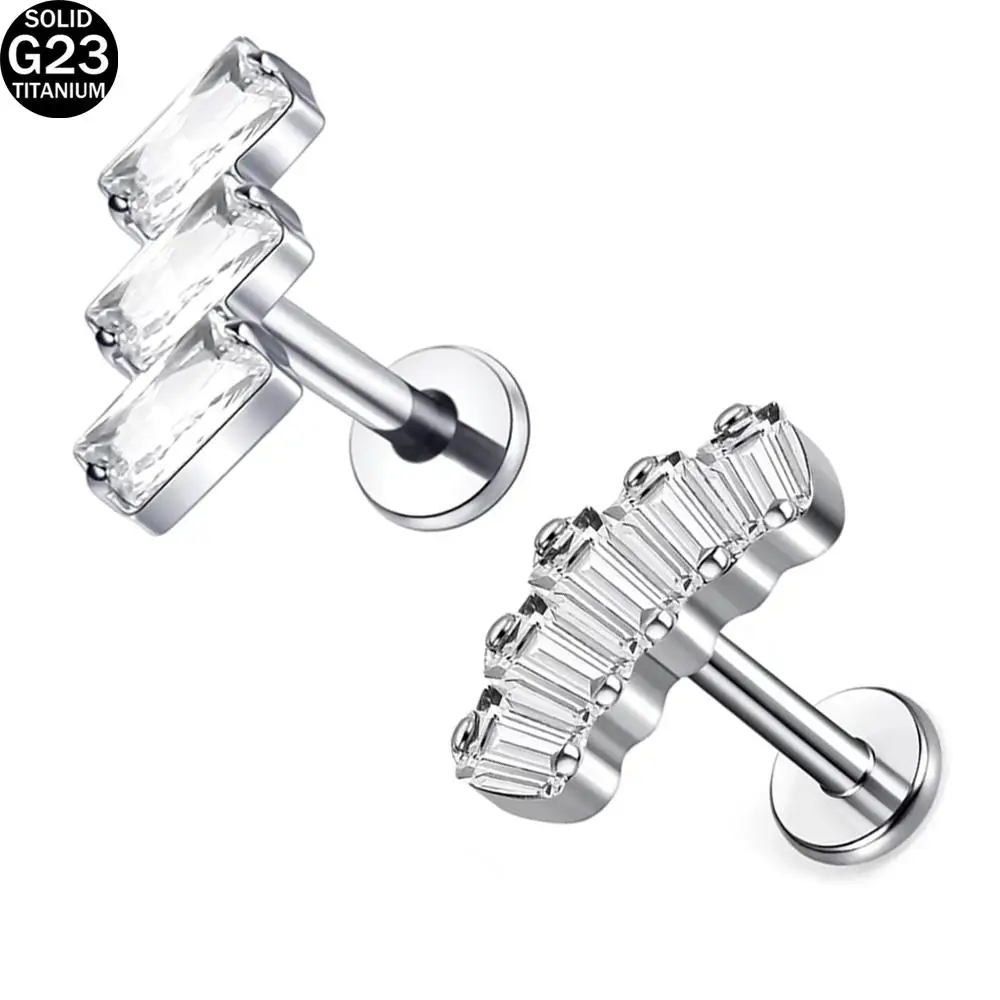 1PC G23 Titanium Shiny Cubic Zirconia Stud Earrings Tragus Helix Piercing Internally Threaded Labret Lip Ring Jewelry for Women