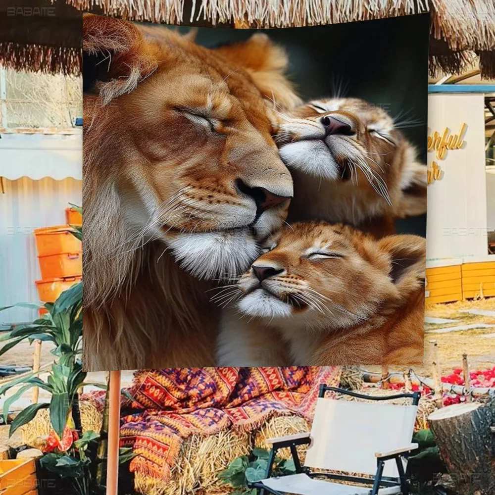 Wild Lion Tiger And Cub Family Gatherings Outdoor Atmosphere Flags Camping Decorations Banners