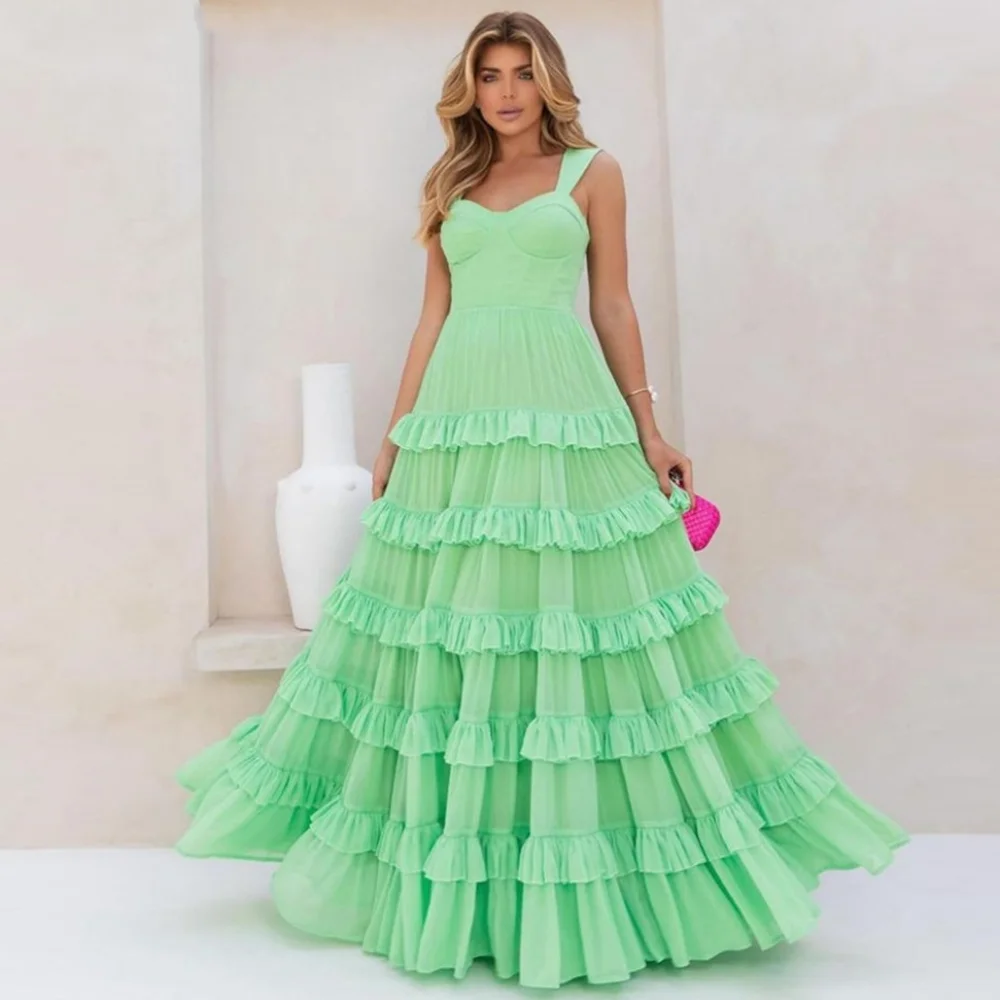 

Jiayigong Chiffon Ruffle A-line Square Neck Bespoke Occasion Gown Long Dresses Saudi Arabia