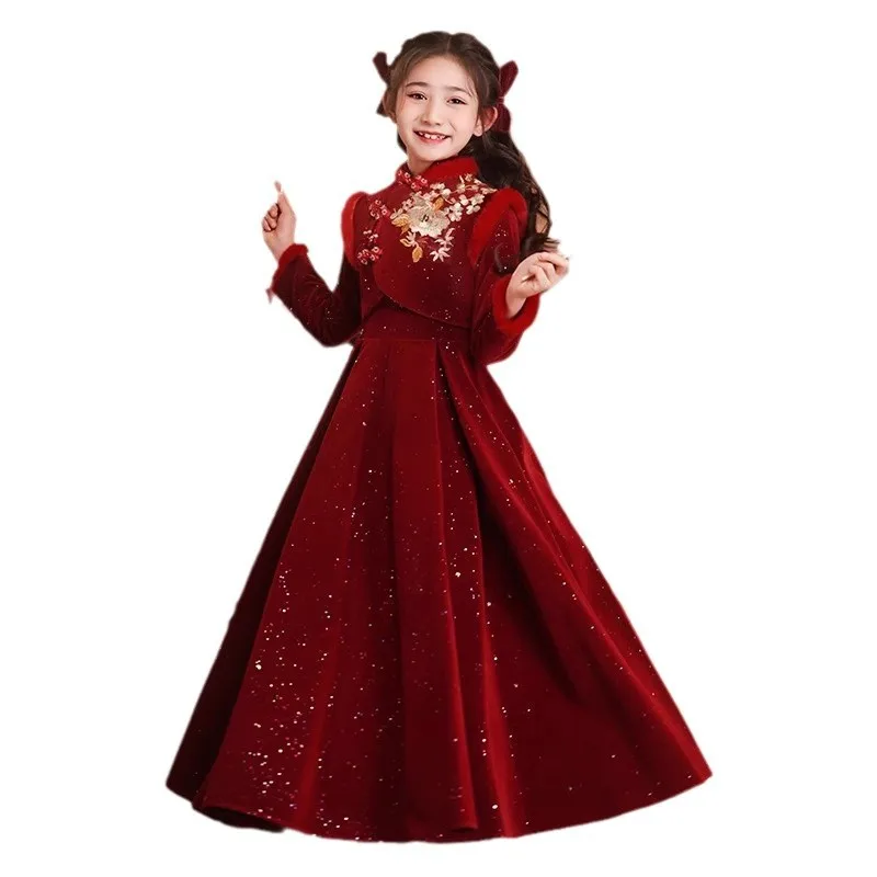 Vintage Kids Cheongsam Chinese Wedding Flower Girl Dress Children Party Birthday Gift Dresses Girls Festive New Year Clothes