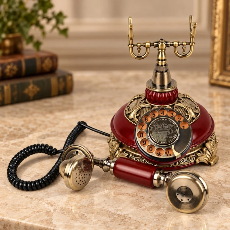 Old Fashion Corded Desktop Landline Telephone with RJ11 Connection, Push-Button Number Pad, Handset for PSTN Service F19E