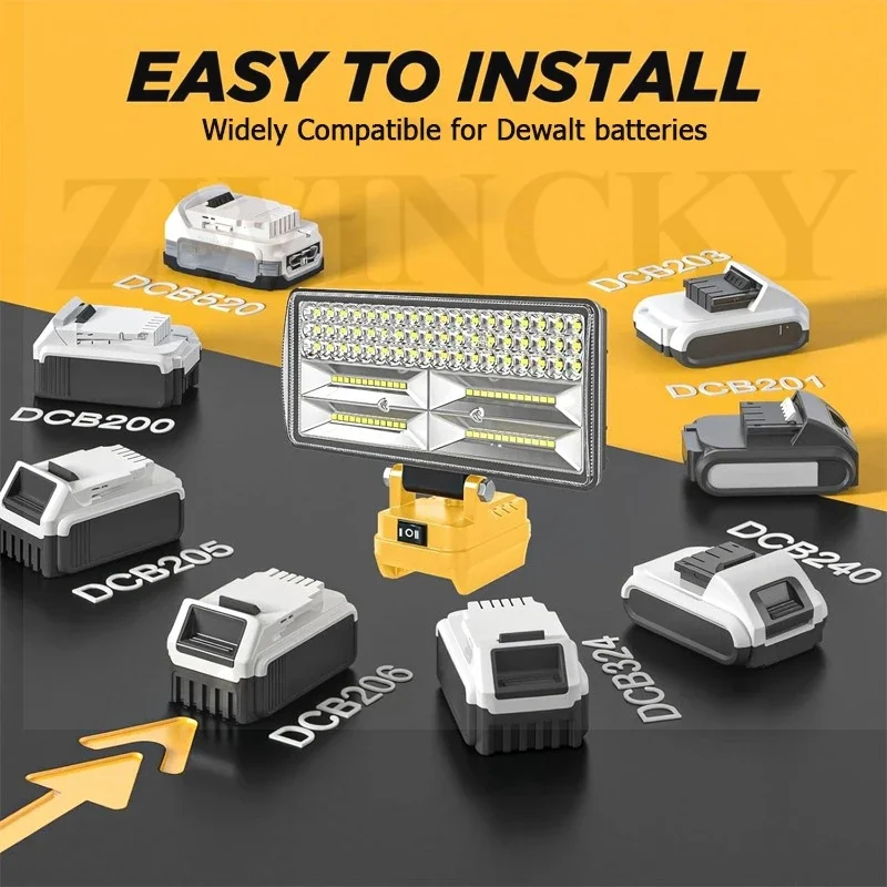 For DeWalt 18V Battery，Cordless Work Light Portable Flashlight LED Lamp Outdoor Emergencies Lighting 2 USB Fish Camping Lights