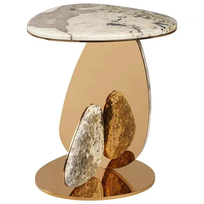 Italian light luxury minimalist Pandora luxury stone egg-shaped edge table living room stainless steel gold oval special-shaped