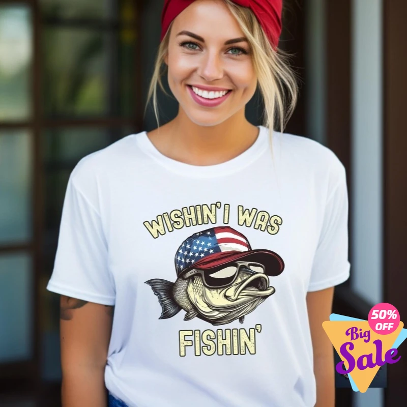 Camiseta de Pesca de Algodón con Diseño de Bandera Americana de EE. UU. (Descarga Digital PNG) - Clipart de Camiseta para el Día del Padre - Regalo para Papá