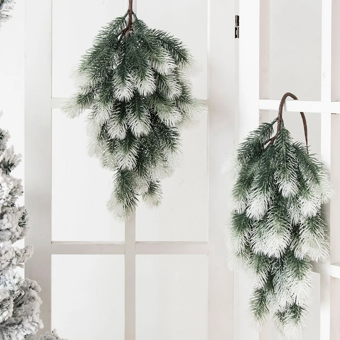 

1pc Artificialplant Pine Needle Plastic Hoarfrost Christmas Tree Hangings Wreath Home Outdoor Garden Diy Scrapbook Wedding Decor