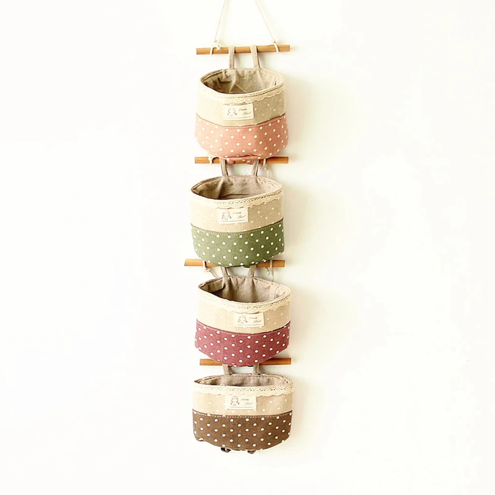 4pcs Wall Hanging Organizer Bag Lace Trim Wall Storage Container Bags (Purple & Green & Coffee & Pink)