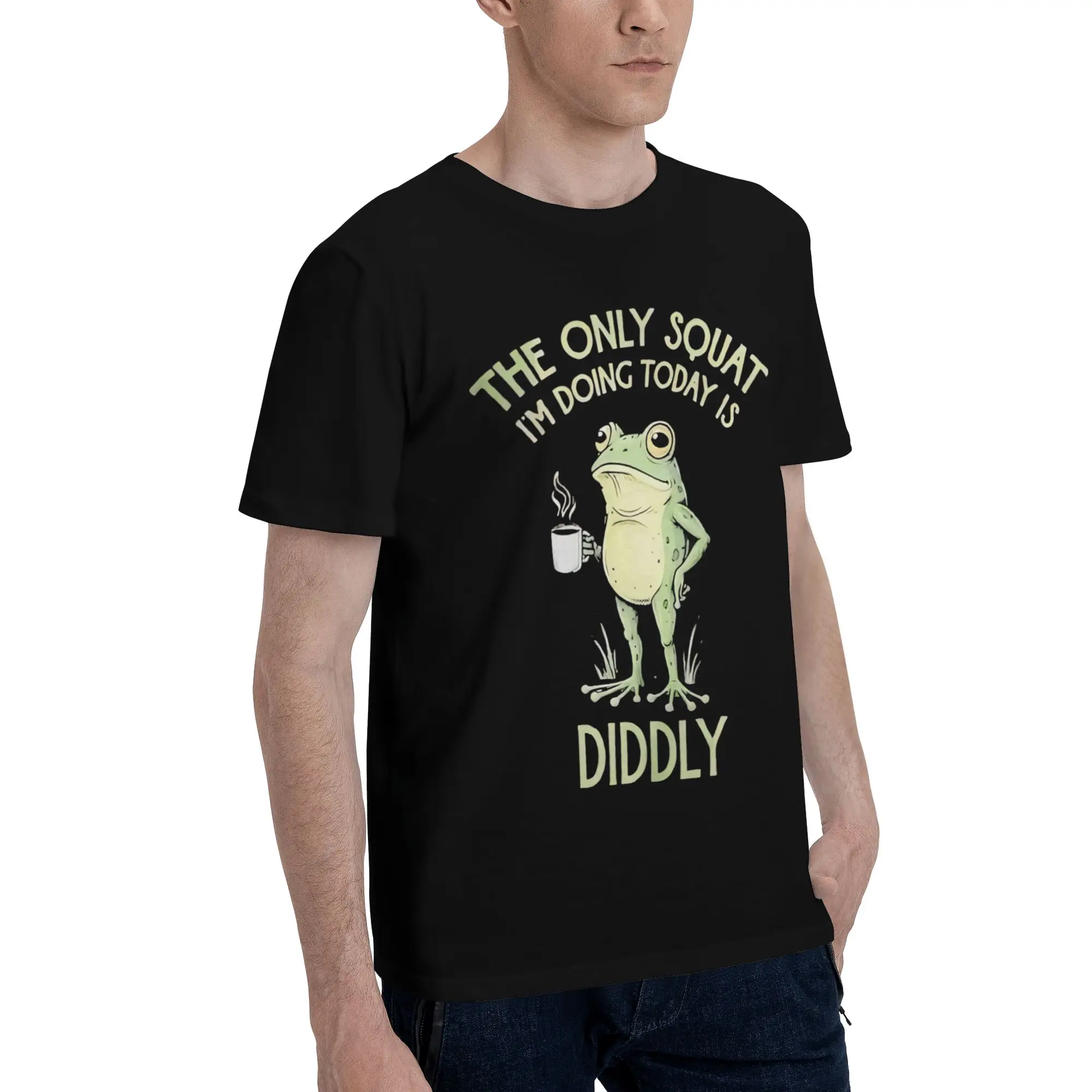 Men Women Frog Coffee The Only Squat I'm Doing Today is Diddly  T Shirt Cotton Graphic Printing Tee Shirts  Top Clothing