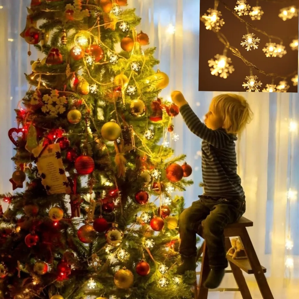 

Christmas Snowflake String Lights Battery Operated Fairy Hanging DecorBedroom Patio Wall Indoor Outdoor Xmas Tree Decorations