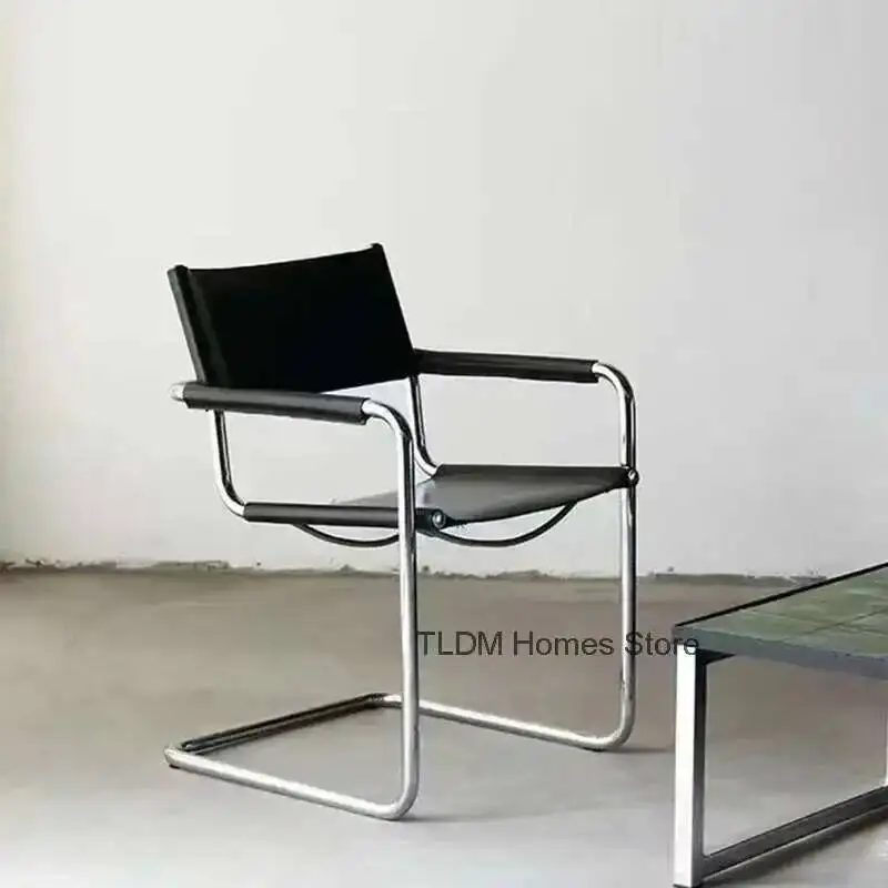 Black Chairs Stainless Steel Black Dinning Metal Balcony Bedroom CasualChair Leather Lounge Silla De Comedor Library Furniture
