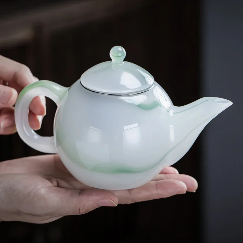 Jade and Green Jade Porcelain Teapot Kung Fu Tea Set Teapot Large Capacity Single Pot Tea Maker Exquisite Tea Accessories