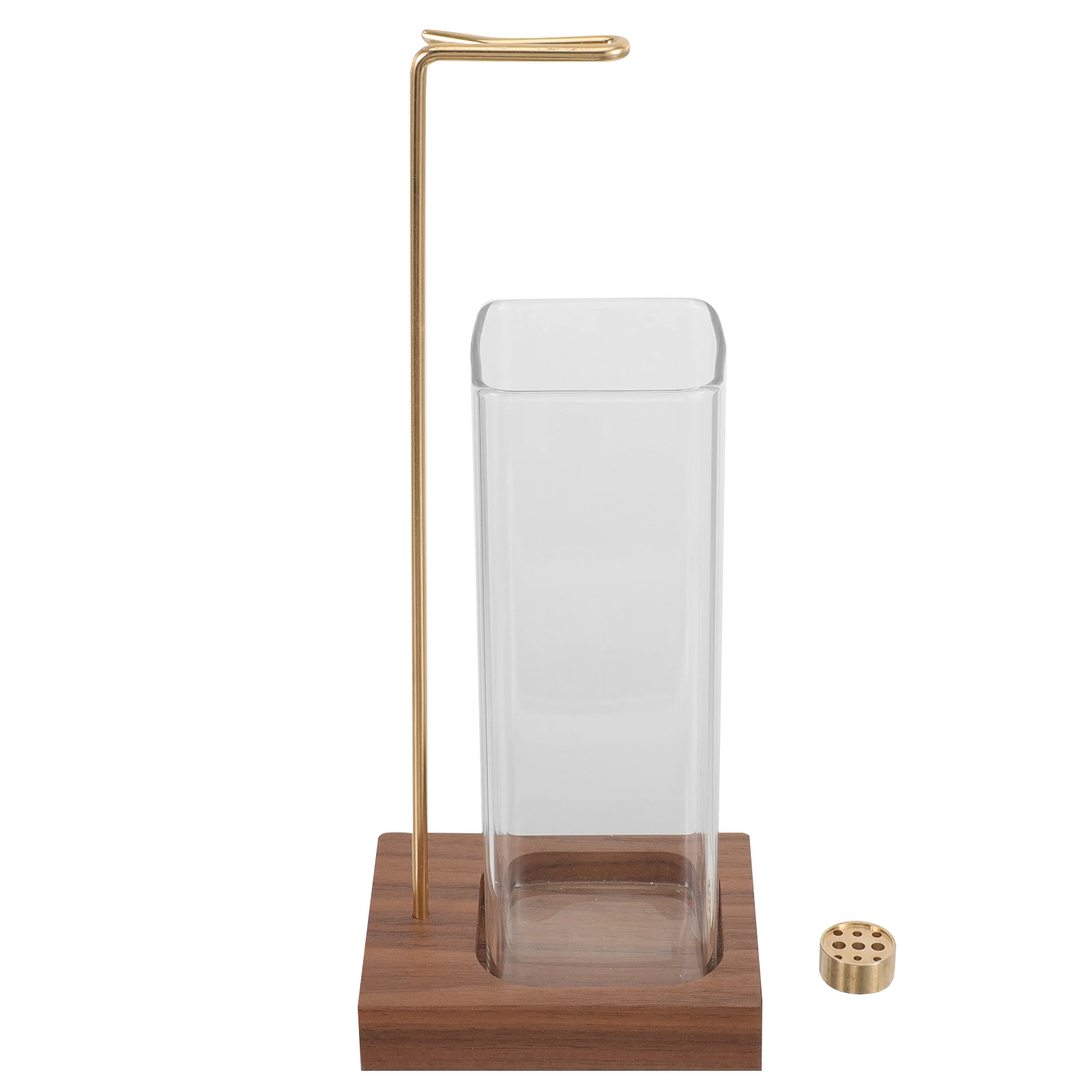

Wooden Hanging Incense Holder Square Base Glass Wood Brass Material Aroma Stand Fragrance Stick Burner Ash Collector Home Decor