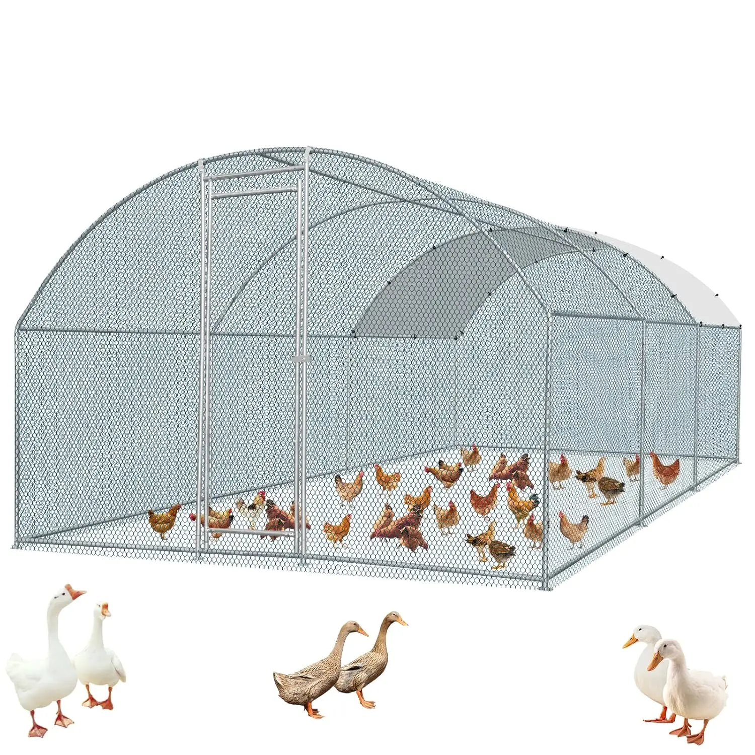 

Large Walk-in Chicken Coop Metal Poultry Cage Waterproof UV Cover Galvanized Mesh Outdoor Farm 19.5x10FT Customized