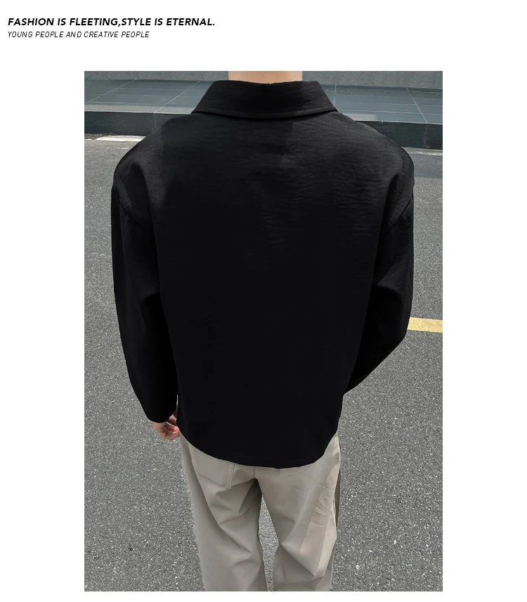 Minimalistisches Streetwear-Langarm-Poloshirt für Herren mit Reverskragen, meliertem Slub-Muster und weichem Material für alltägliche Freizeitaktivitäten. – Detail 24