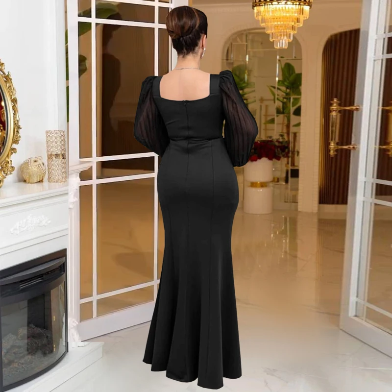 ผู้หญิงที่สง่างามชุดที่รักคอเพชรB Odyconเมอร์เมดMaxi D Ressกับเชียร์พัฟแขนเหตุการณ์ค่ําพรรคVestidos